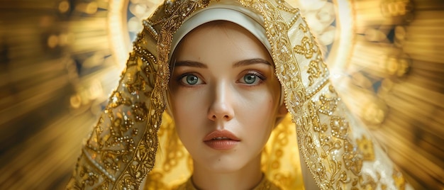  베일 을 쓴 금색 머리 가발 을 입은 젊은 여자 의 아름다운 그림