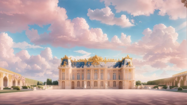 사진 파스텔 구름 풍경 속의 아름다운 베르사유 궁전