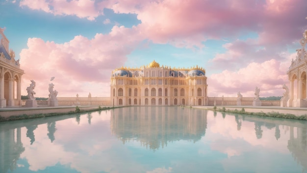 Beautiful palace of versailles in pastel cloud scenerity