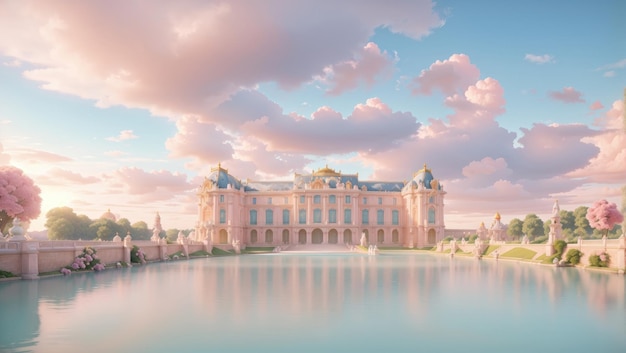 Красивый дворец Версаля в пастельных облачных пейзажах