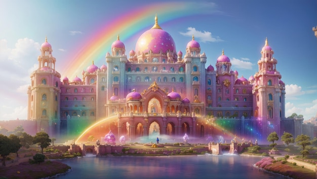 Beautiful palace of versailles in rainbow