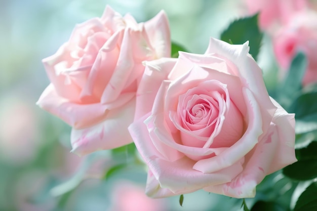 Beautiful Pale Pink Roses Close Up Flora and Nature in a Garden Setting