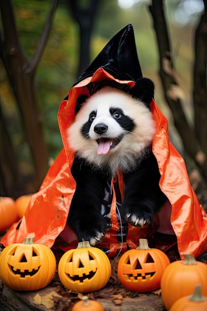 Beautiful panda with halloween costume seasonal party generative ai