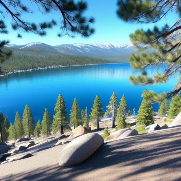 Photo beautiful panorama on the beach of secret cove lake tahoe