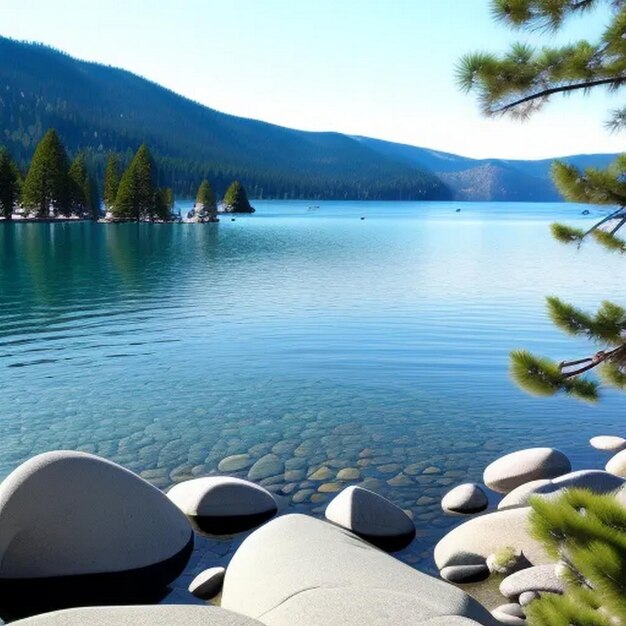 Foto bel panorama sulla spiaggia di secret cove lake tahoe