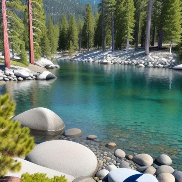 Beautiful panorama on the beach of Secret Cove Lake Tahoe