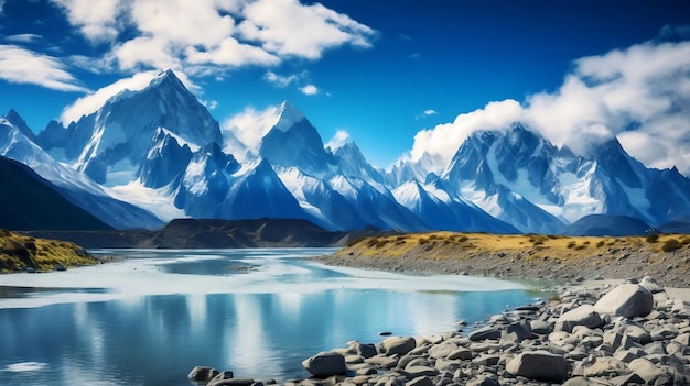 Beautiful Panorama of High Rocky Mountains with Mighty PeaksAi