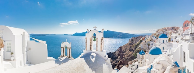 Beautiful panorama landscape with sea view Europe summer travel vacation Oia Santorini Greece