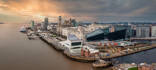 Beautiful panorama of Liverpool waterfront in the sunset