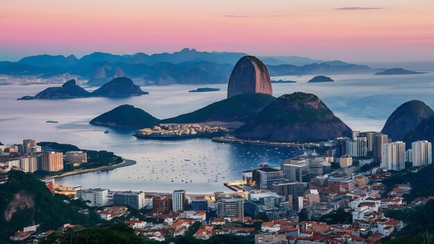 Photo beautiful panorama of rio de janeiro at twilight brazil sugarloaf mountain