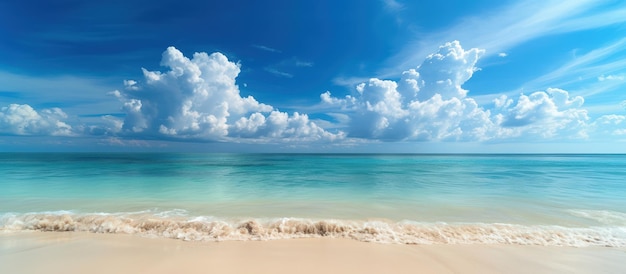 Beautiful panorama of seascape tropical beach with blue sky background AI generated image