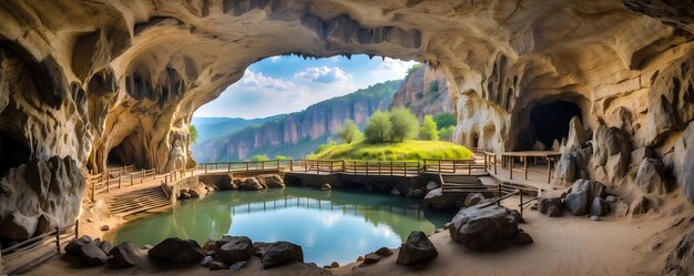 Photo beautiful panorama view of the karst cave in the mountains