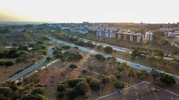 A beautiful panoramic and aerial drone view of Brasilia capital of Brazil