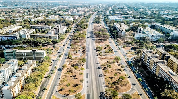 Una bella veduta aerea panoramica e drone di brasilia, capitale del brasile