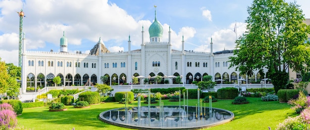 Beautiful panoramic shot of amusement park called Tivoli Gardens, Copenhagen, Denmark