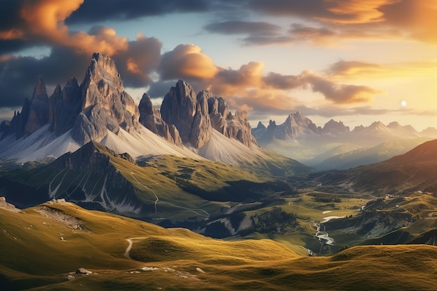 Beautiful panoramic view of Dolomites mountains