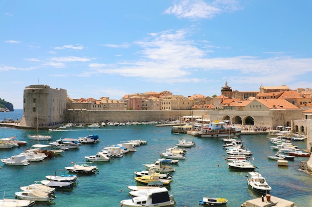 Beautiful panoramic view of the old town harbor of Dubrovnik, Croatia, Europe