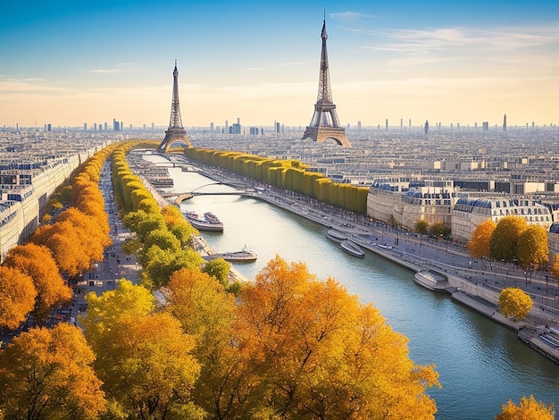 Beautiful panoramic view of Paris beautifully made with Generative AI