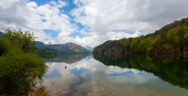 A beautiful panoramic view of the popular Alpsee lake