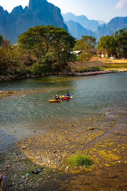 A beautiful panoramic view of Vang Vieng city located in Laos