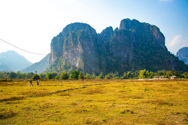 A beautiful panoramic view of Vang Vieng city located in Laos