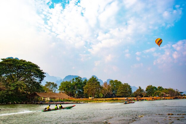 A beautiful panoramic view of Vang Vieng city located in Laos