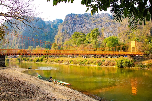 A beautiful panoramic view of Vang Vieng city located in Laos