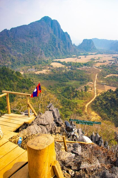A beautiful panoramic view of Vang Vieng city located in Laos