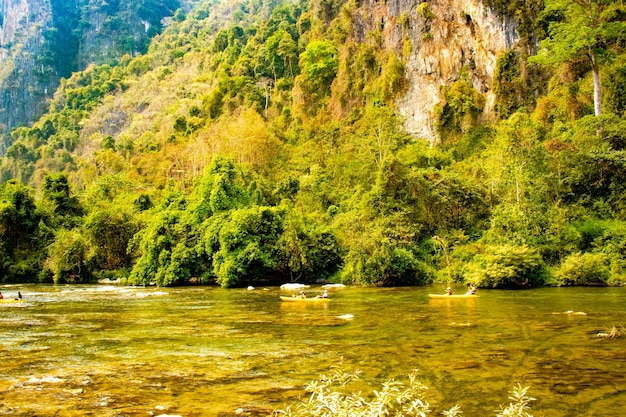 A beautiful panoramic view of Vang Vieng city located in Laos