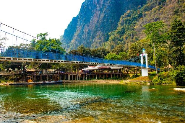 A beautiful panoramic view of Vang Vieng city located in Laos