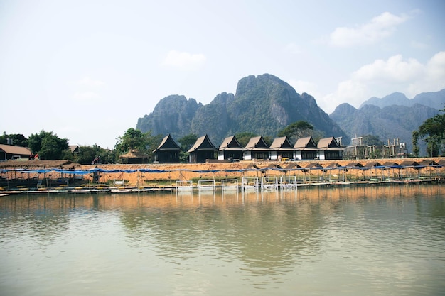 A beautiful panoramic view of Vang Vieng in Laos