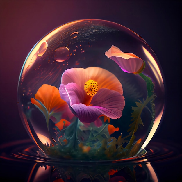 a beautiful pansy flower swimming in translucent water