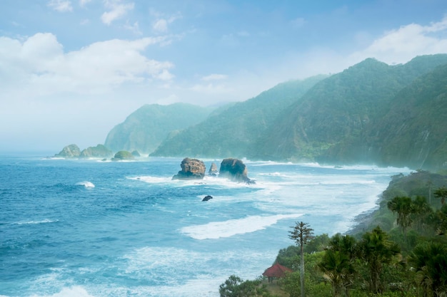 Beautiful papuma beach at misty morning