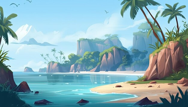 Photo beautiful paradise tropical island beach background summer holliday poster concept illustration generative ai