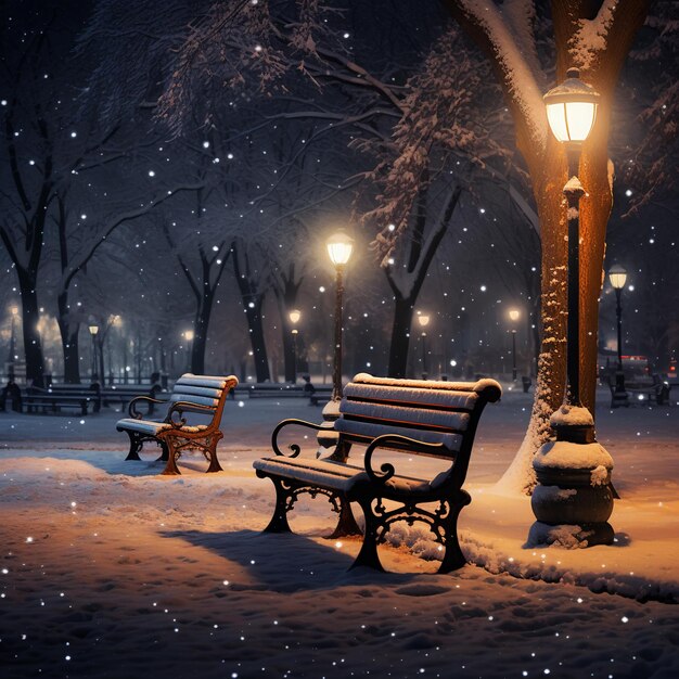 a beautiful park in snow falling AI Generative