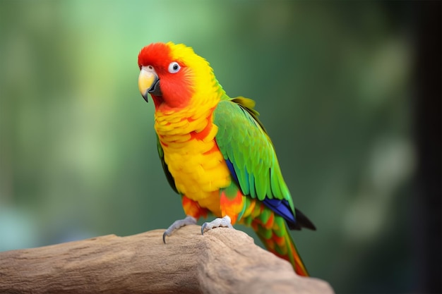 Beautiful parrot sitting on a branch and blurred jungle in background World Parrot Day