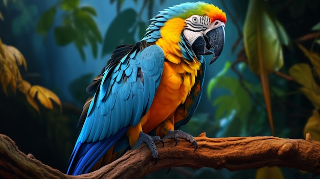 A Beautiful parrot with a blue tail is sitting on a tree AI generated images