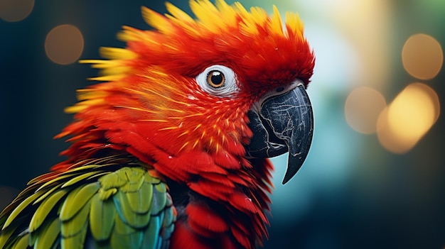 A Beautiful parrot with a blue tail is sitting on a tree AI generated images