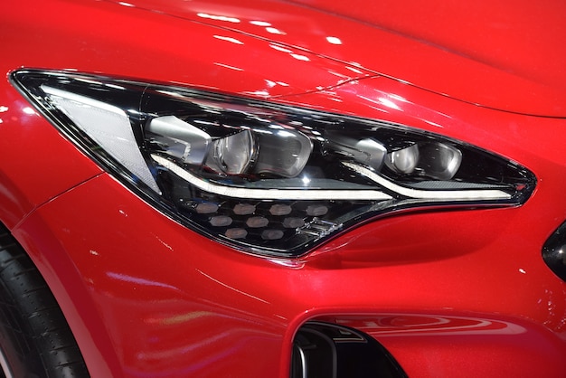 Beautiful parts of the new car.  headlights, body lights, modern and sporty look.