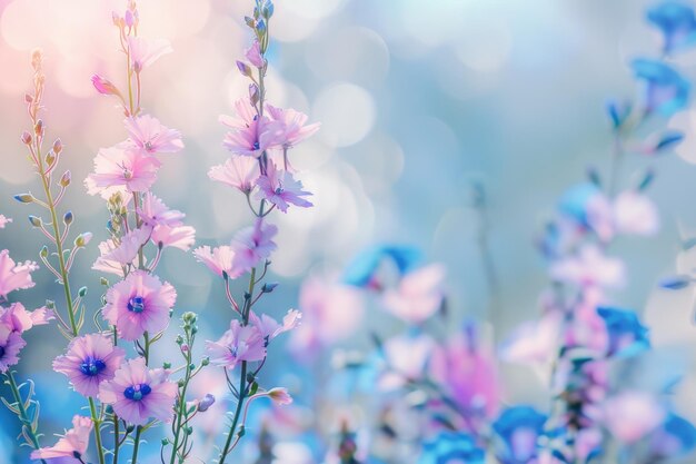 美しいパステル色の花の境界 美しいぼんやりした背景 浅い深さのフィールド