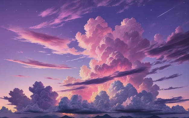 Beautiful pastel pink and purple skies and clouds at night as the sun sets