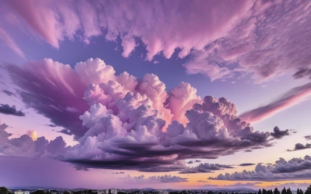 Beautiful pastel pink and purple skies and clouds at night as the sun sets
