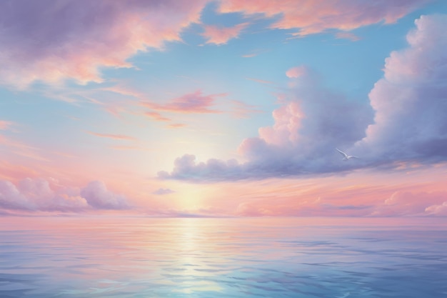 日光と水に美しいパステル トーン色の空の反射