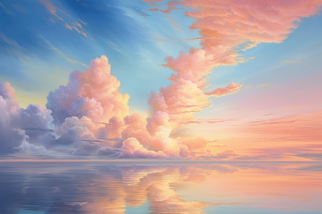 Beautiful pastel tone color sky reflection on water with sunlight