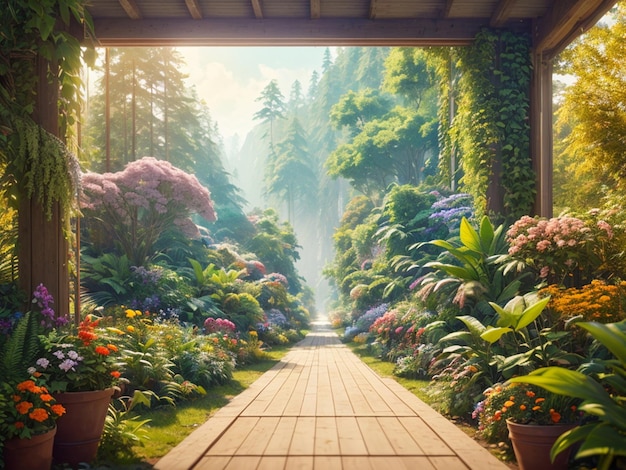 beautiful path covered with plants and flowers