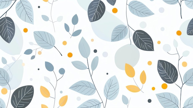 Photo a beautiful pattern of leaves and dots in a blue and yellow color scheme