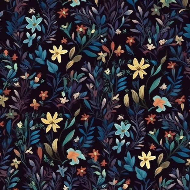 Beautiful pattern in small colorful flowers seamless floral pattern in dark background Generative a