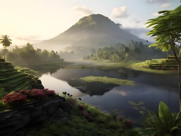 Foto un paesaggio bellissimo e tranquillo dell'indonesia