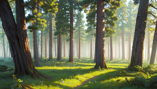 壁紙用の美しく平和な松の森の風景