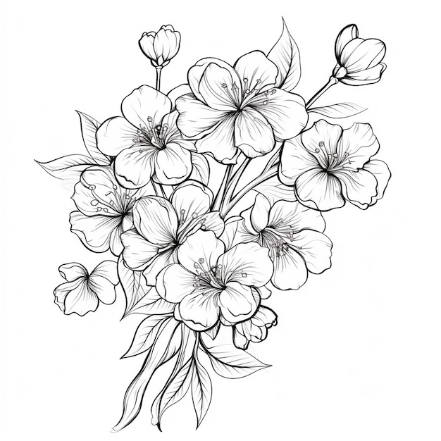 beautiful peach blossom outline drawing
